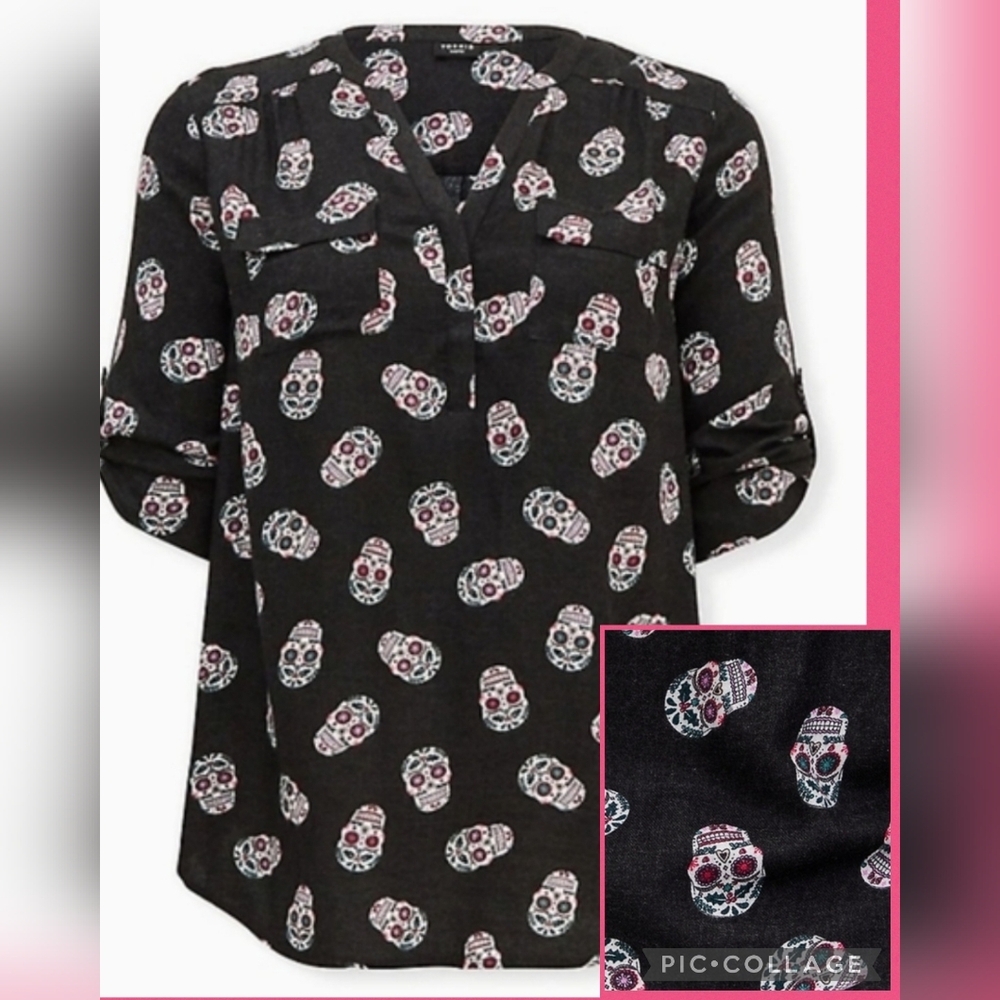 🆕 ☠️ BLACK SUGAR SKULL BRUSHED RAYON PULLOVER - HARPER STYLE ☠️